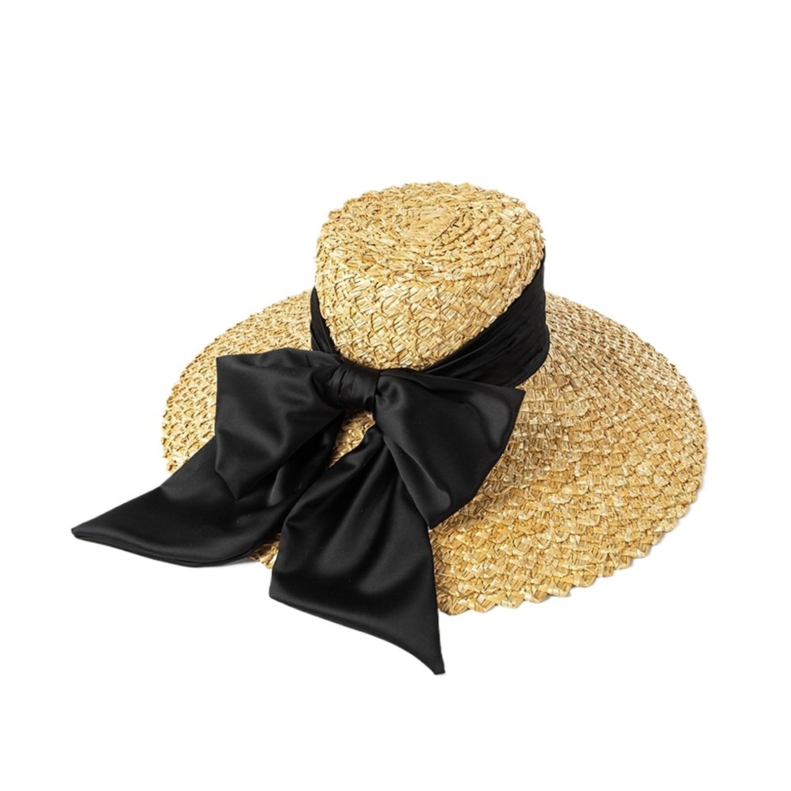 Sombrero De Paja Para Mujer Sombrero de paja pétalos tejido a mano, moda primavera y verano, con ala grande lazo for mujer, playa, sol al aire libre