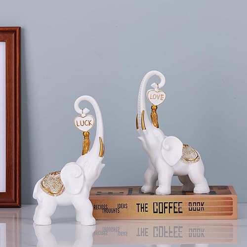 Miniatura 3 de Juego de 2 estatuas de elefante blanco, escultura de elefante de la suerte, decoraciones de elefante blanco para decoración del hogar, elefante,