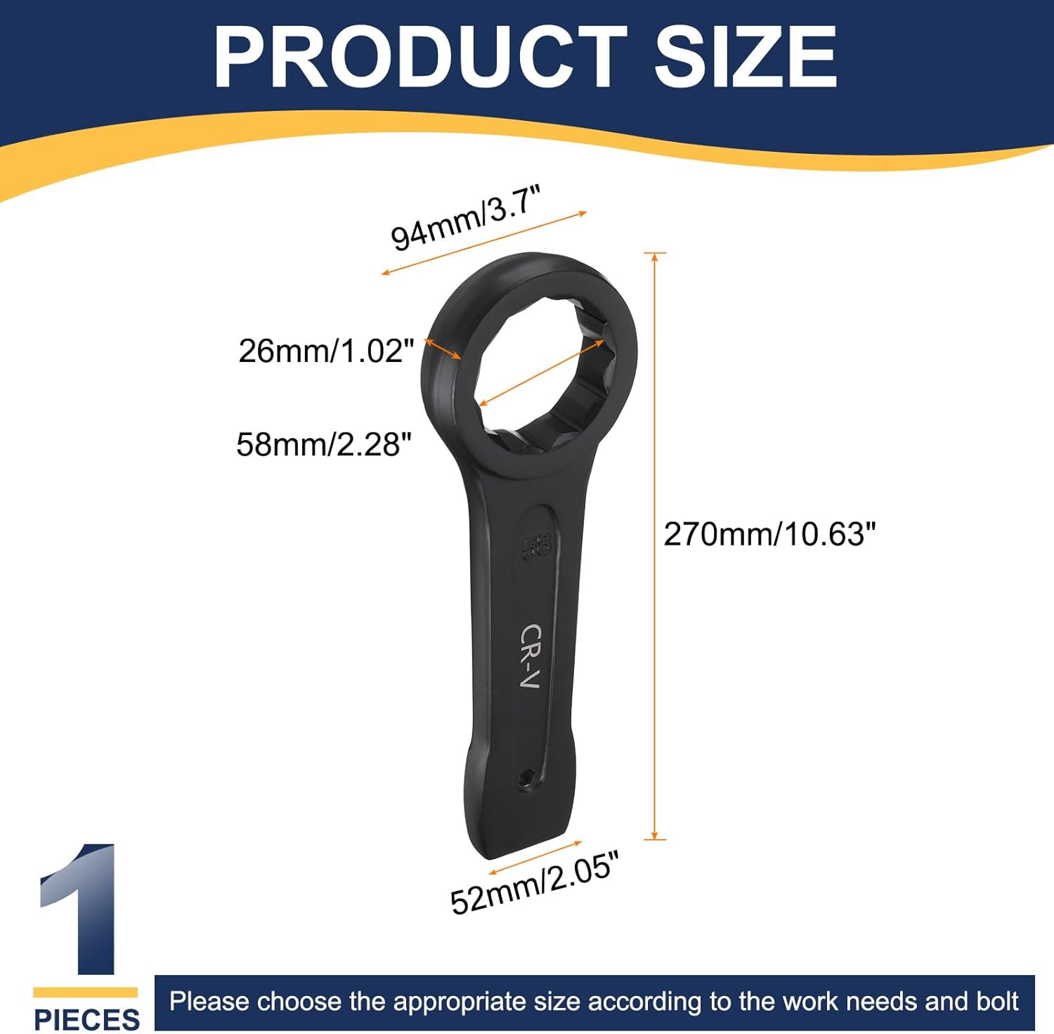 HARFINGTON Box End Striking Ring Wrench 58mm Metric CR-V Steel 12-Point Flat Strike Wrench Baking Paint Single Head Spanner Hand Tool for Mechanical Automotive Repair