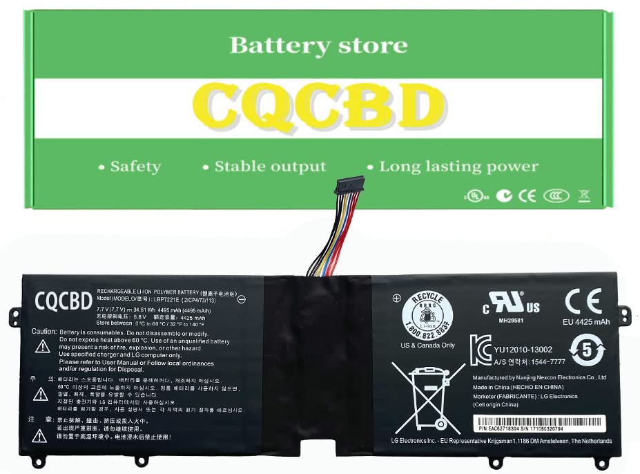 CQCBD LBP7221E Battery for LG Gram 13Z940 13ZD940 14Z950 14Z950-A 14Z960 15Z960 15Z975 15ZD975 Series Notebook LBM722YE LBG722VH EAC62198201 EAC62718304 (7.7V 34.61Wh/4495mAh CQCBD LBP7221E Battery for LG Gram 13Z940 13ZD940 14Z950 14Z950-A 14Z960 15Z960 15Z975 15ZD975 Series Notebook LBM722YE LBG722VH EAC62198201 EAC62718304 (7.7V 34.61Wh/4495mAh