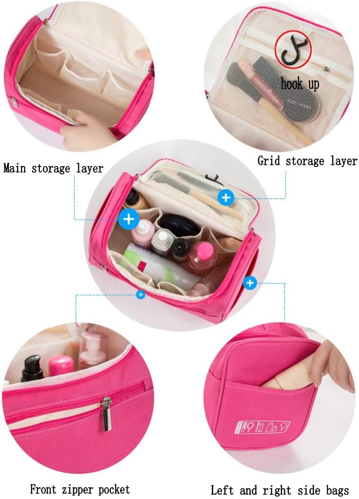 18 cms Travel Toiletry Kit Bag Cosmetic Bag With Hook For Travel, Makeup Organiser, Cosmetic Pouch, Household Grooming Kit, Makeup Bag For Women (Pink)