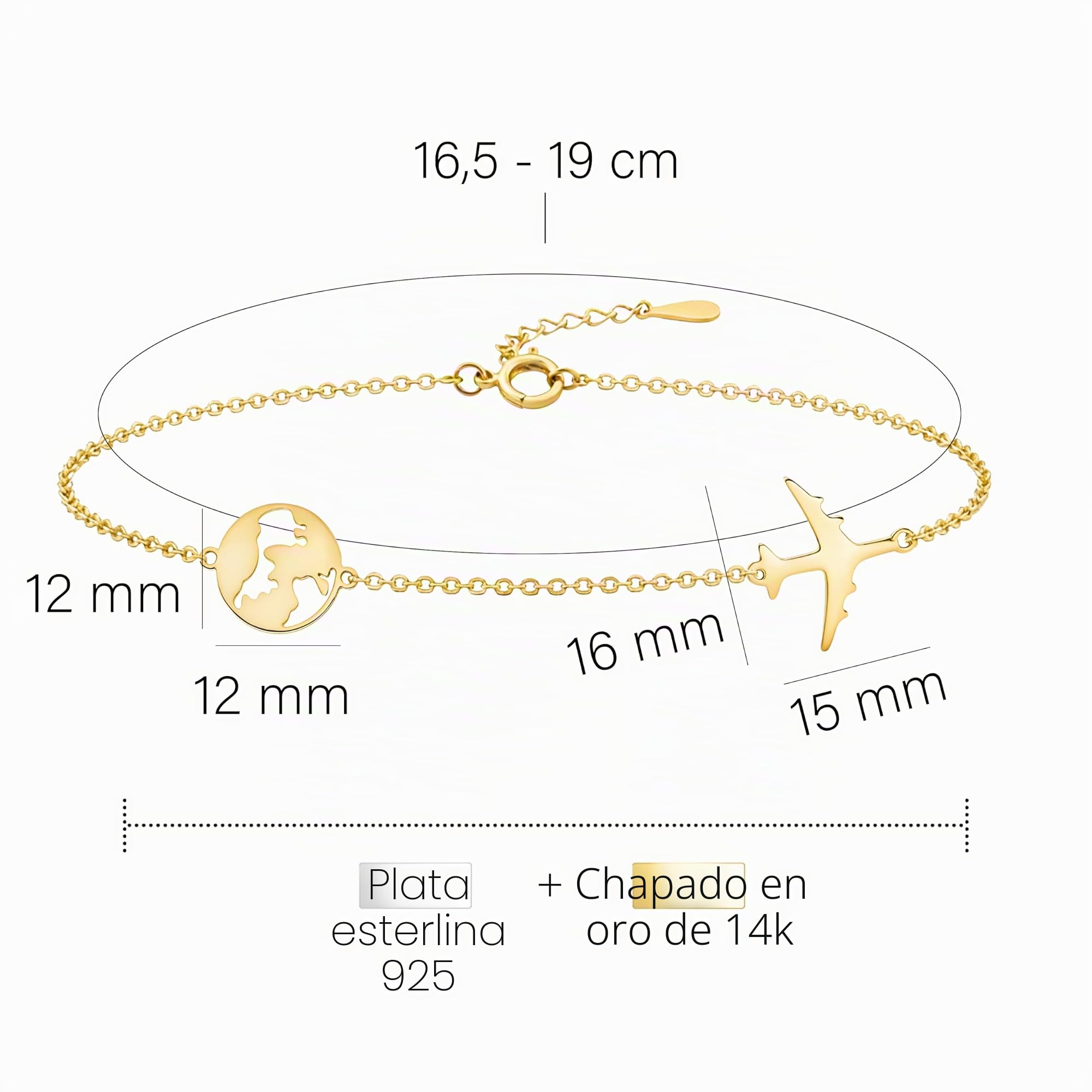 Sofia Milani - Pulsera para Mujeres en Plata de Ley 925 - Colgante de Mapa del Mundo y Avión