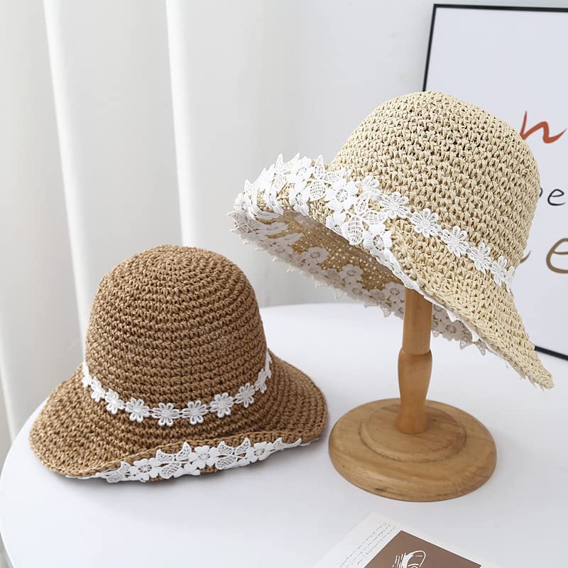 Cappello da Sole Estivo da Donna, Piccolo, Fresco, Pieghevole, in Paglia, con Fiori, per la Spiaggia, a Tesa Larga