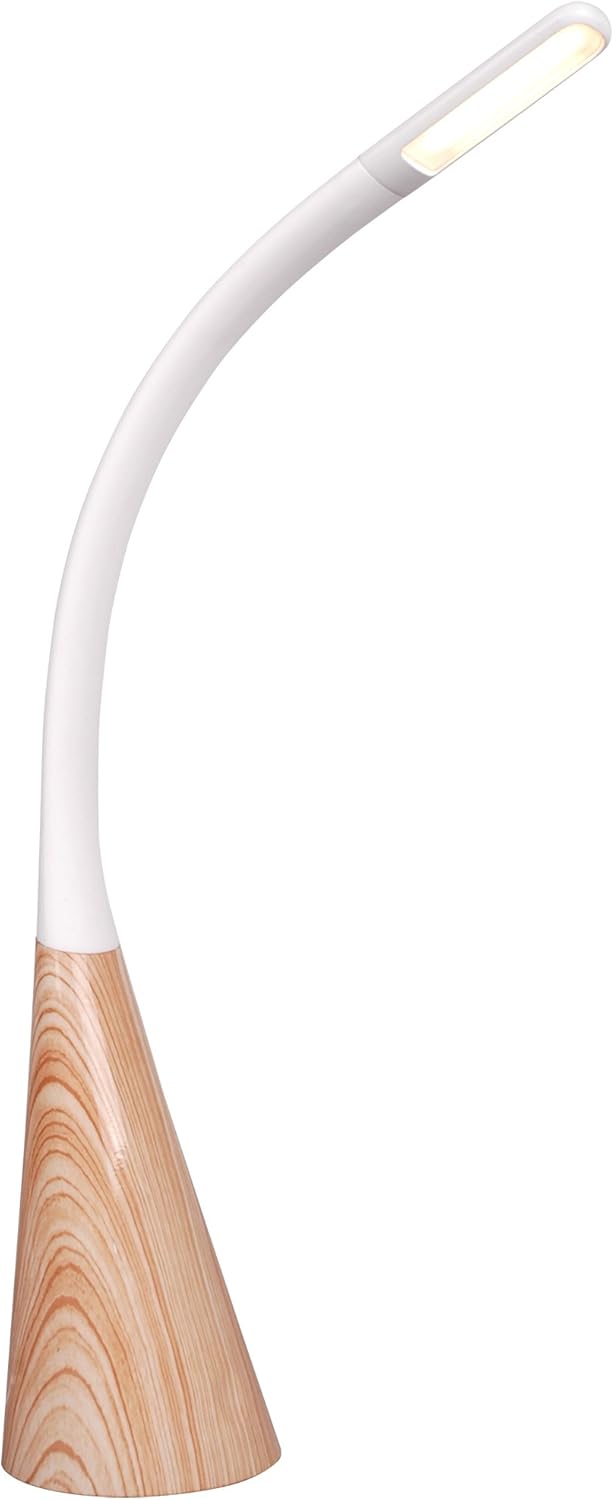 PureOptics LED Flexible Desk Lamp with Wood Grain Base, 3 Dimming