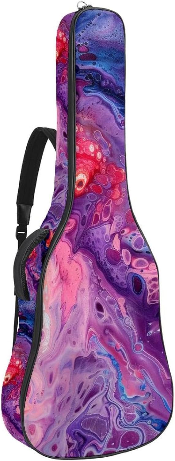 Abstract Art Purple Pink Acoustic Guitar Gig Bag, 1 cm Thick Padding Waterproof Guitar Bag Backpack for 40 41 42 Inch Electric Bass Classical Guitars