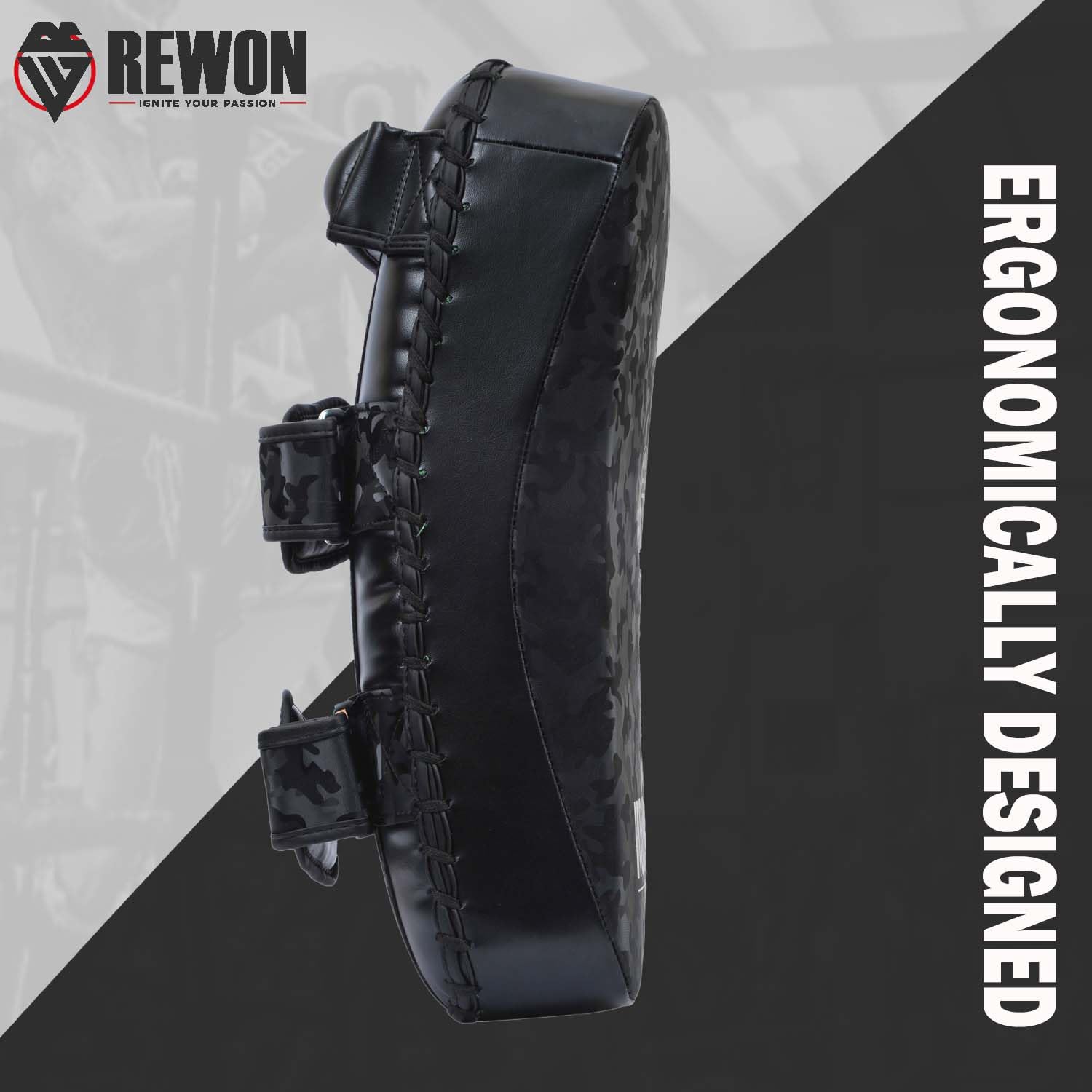 Rewon Kick Pad Curvo In Pelle Per Muay Thai – Scudo Per Calci E Pugni, Imbottitura Multistrato