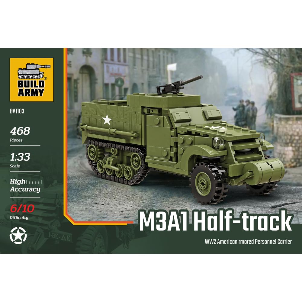 Build Army M3A1 Half-Track APC 1:33 Brick Model 468pcs B1103