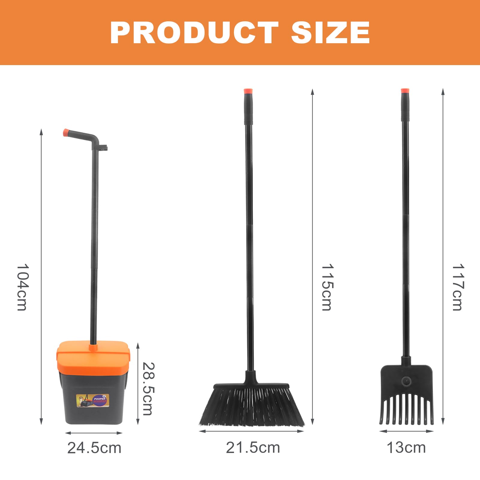 3 Pack Hundekotschaufel und Harke Set, 117CM Länge Griff Pooper Scooper Dreheimer, mit Bring Besenkopf & Abfallbeuteln, Hundekotschaufel für Große, mittelgroße und Kleine Hunde, Hof, Hundehütte