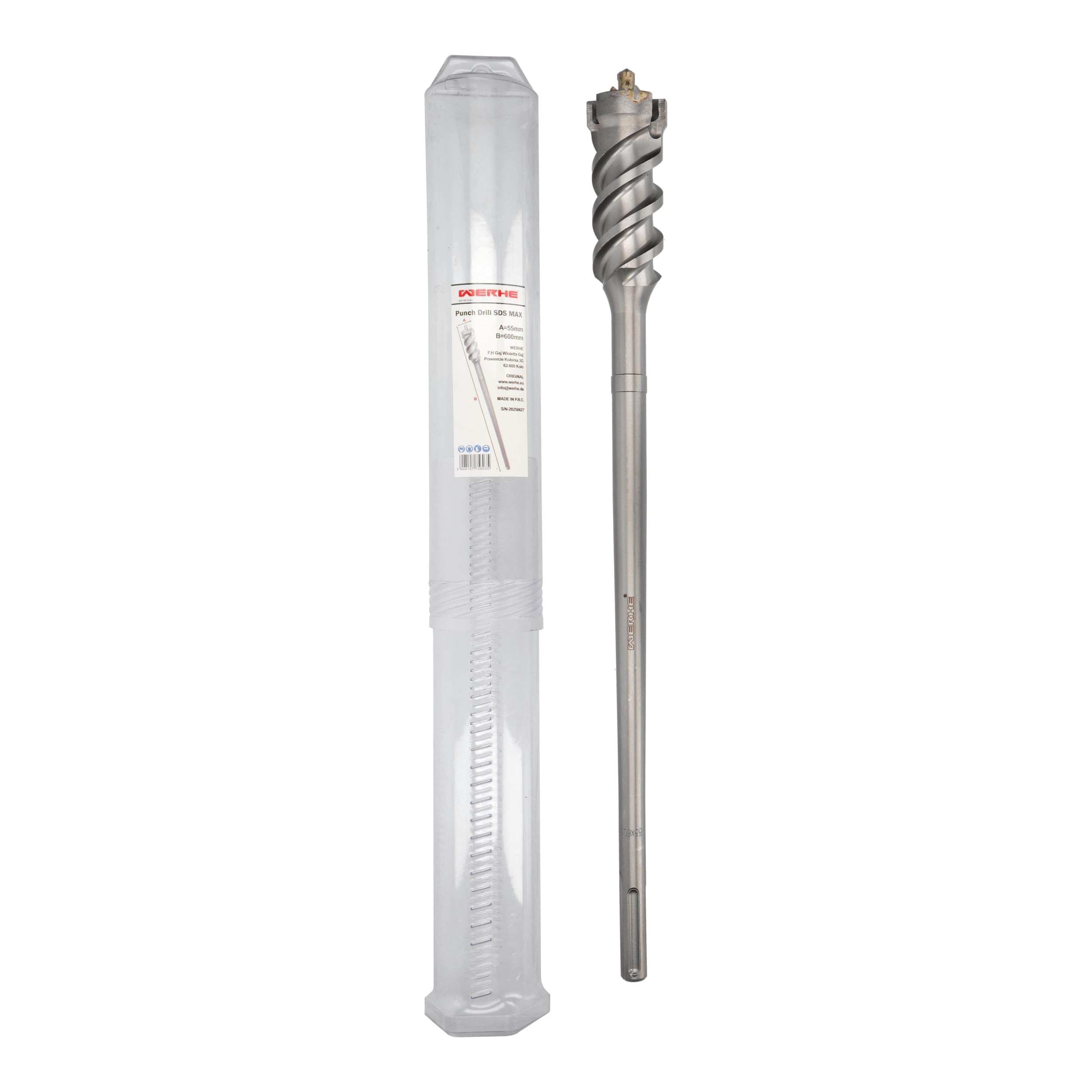 WERHE SDS MAX Foret de perçage – pour perçages longs dans le béton et le béton armé – tête en carbure asymétrique, pointe de centrage, noyau renforcé – 55 x 600 mm