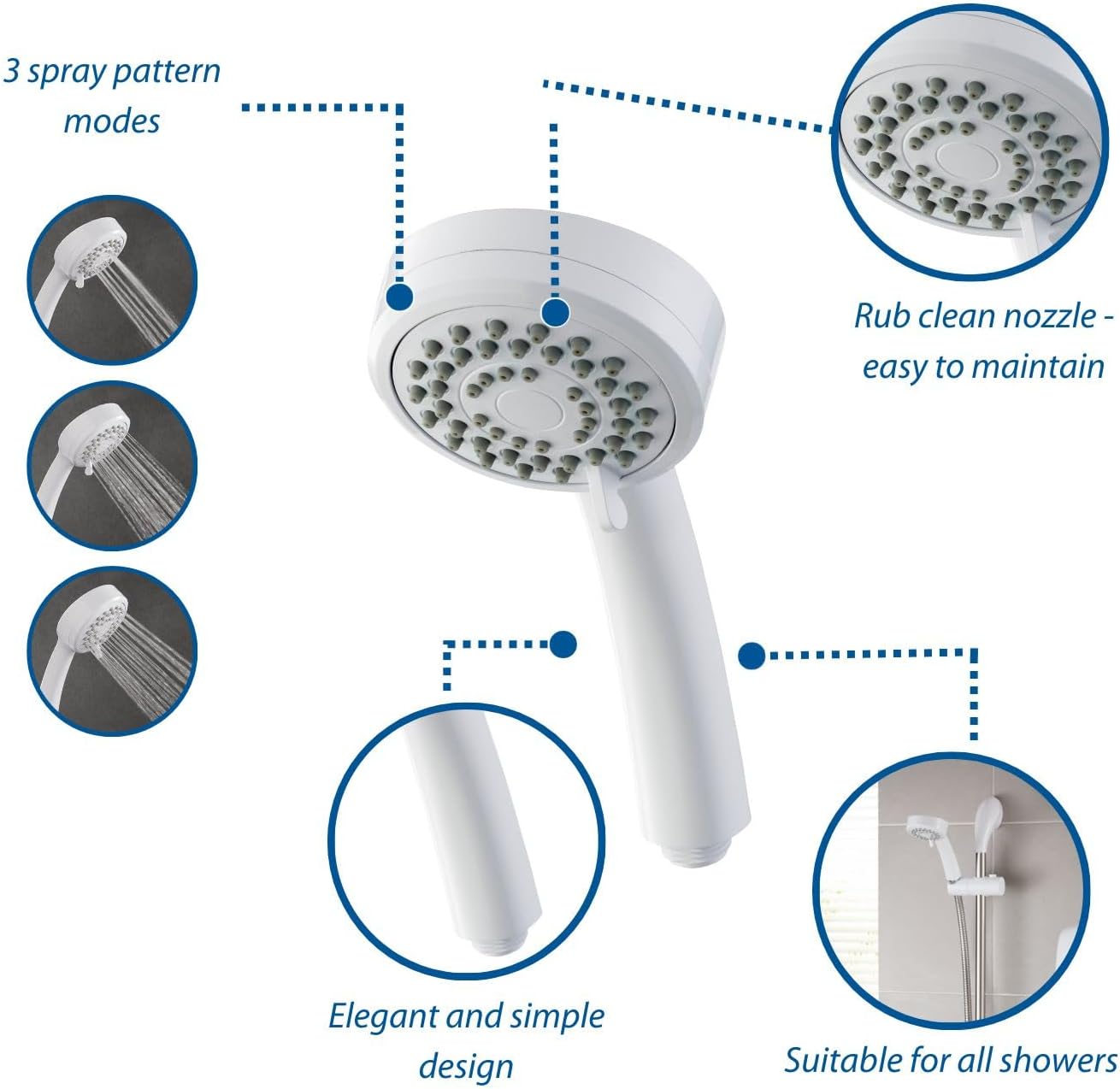 3 Position Showerhead - White