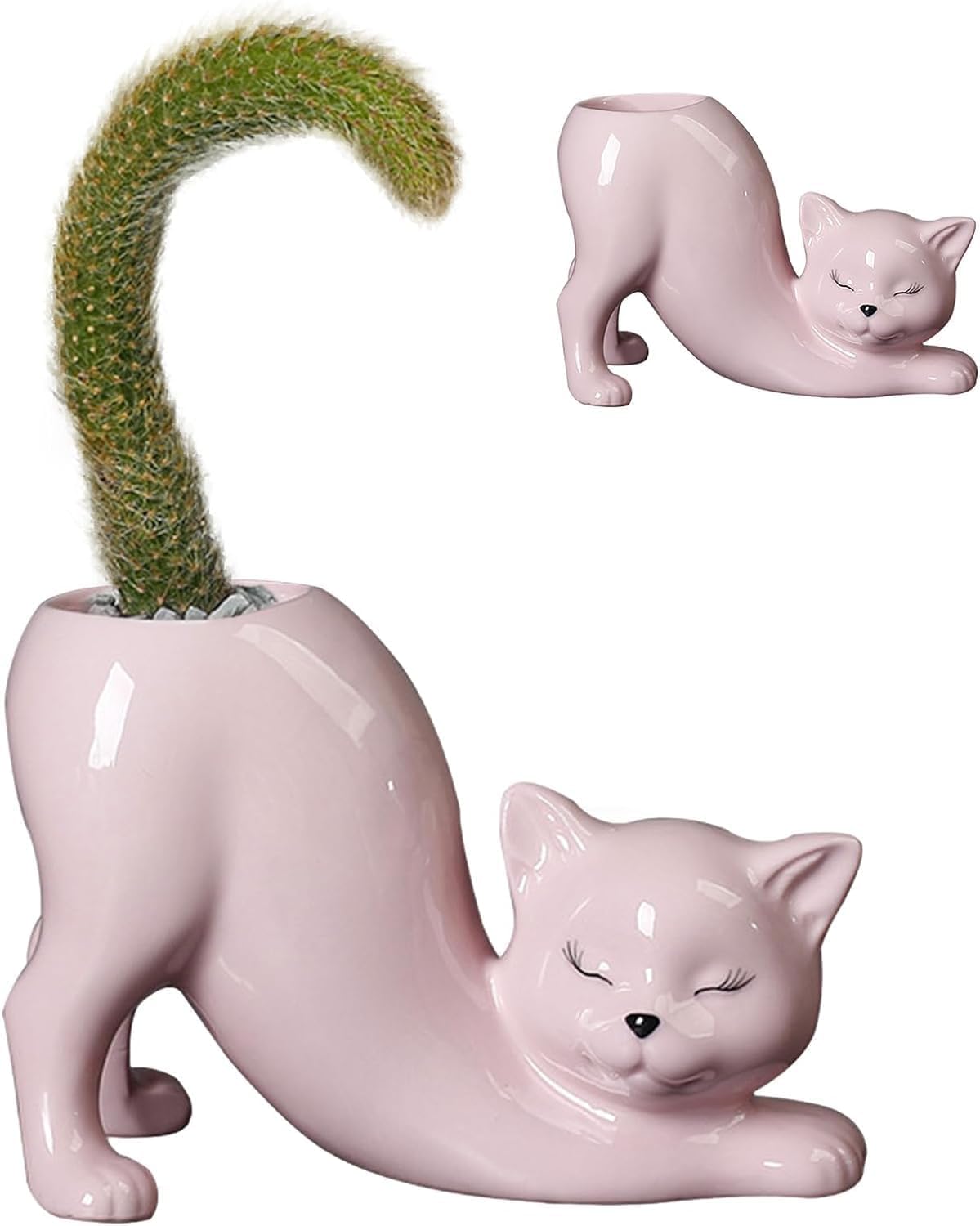 Cute Tailless Cat Little Planter Pot, Unique Kitty Succulent Indoor Flower Pot, Animal Home Decor Plant Pot Holder, Novelty Ceramic Bonsai Flowerpot