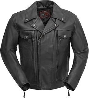 First Mfg Co Mastermind Men's Black Leather Biker Riding Jacket (Heavy-Duty)