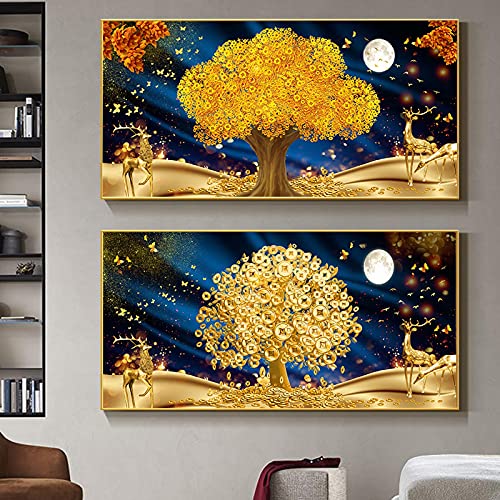 Peinture arbre d'or de vie pour habiller un mur vide de salon affiche nordique sans cadre