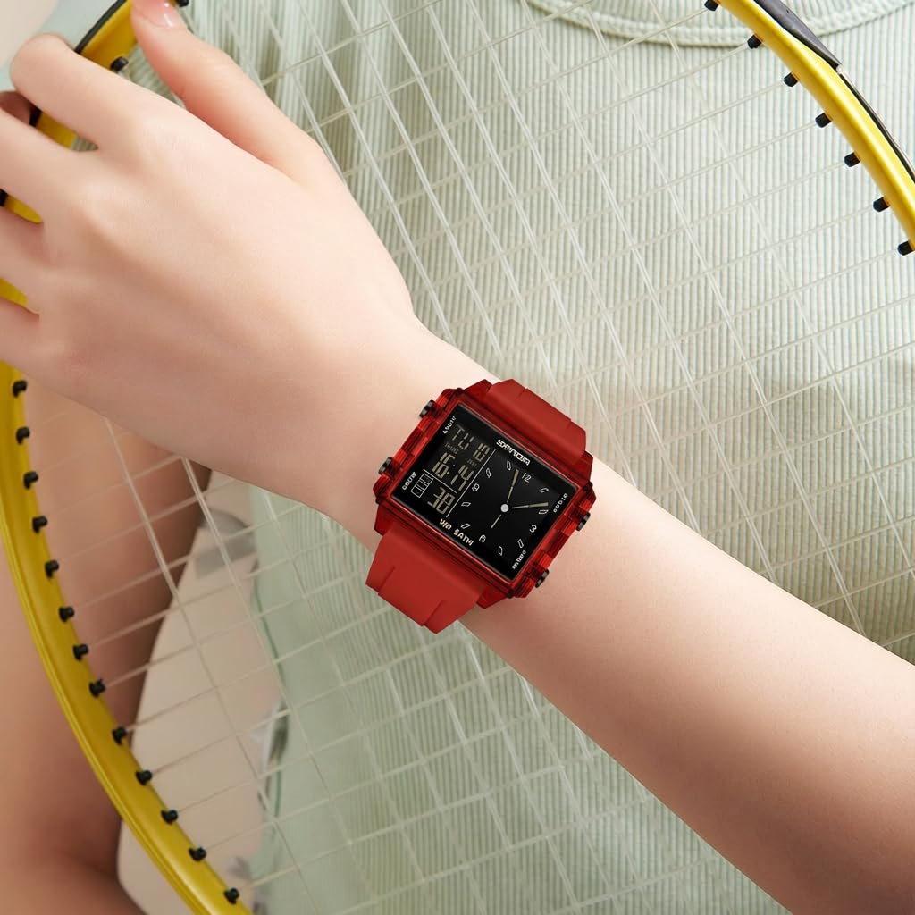 FANMIS Relojes digitales para hombres y mujeres, impermeables, unisex, reloj deportivo digital, cronómetro, alarma de cuenta regresiva, correa de silicona analógica, reloj de pulsera transparente