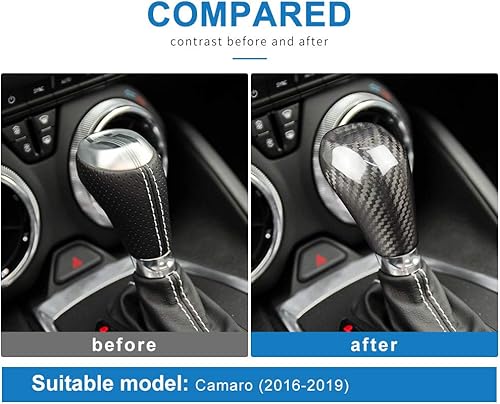 Miniatura 3 de AIRSPEED Calcomanía de fibra de carbono para perilla de palanca de cambios para Chevrolet Camaro 2016 2017 2018 2019 2020 2021 2022 2023, negro