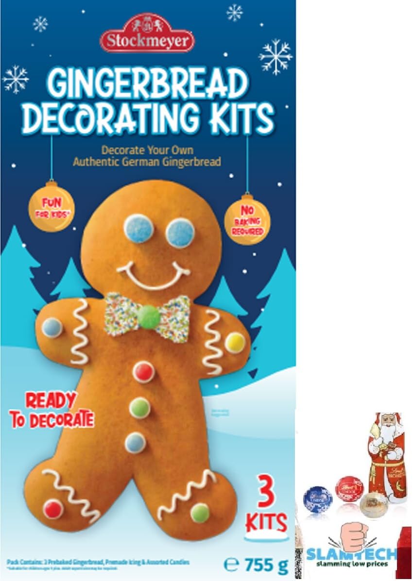 Stockmeyer Three Giant Soft Gingerbread Man Kit 755g with Free slamtech Christmas Chocolates