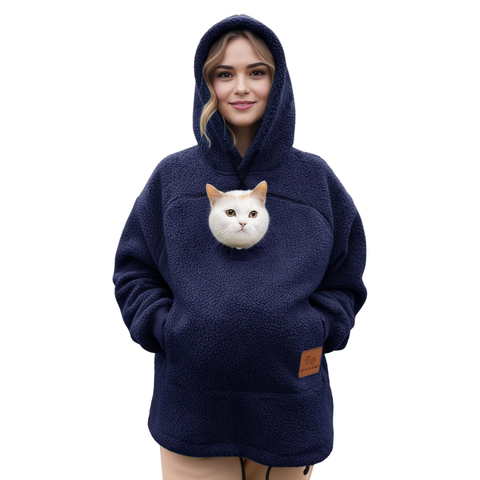 Generico Felpa con Cappuccio for Marsupio for Cani E Gatti con Cerniera, Tasca A Marsupio, Felpa con Cappuccio for Trasportino for Animali, Felpe Calde E Sciolte(Navy Blue,XX-Large)