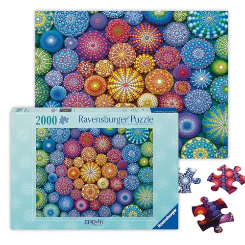 Ravensburger - Radiating Rainbow Mandalas - 2000 Piece Jigsaw Puzzle - Bold, Vivid Colors - Intricate Painted Stones in Rainbow Art - Frameable - Premium Quality - Puzzles for Adults