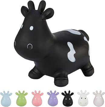 Tootiny Bouncy Animal, Bouncy Toy from 1 Year & Bouncy Toy from 2 Years, Bouncing Cow, for Gymnastics & Skill for Children, Packed in Gift Box, Includes Pump - Baby Bouncy Black