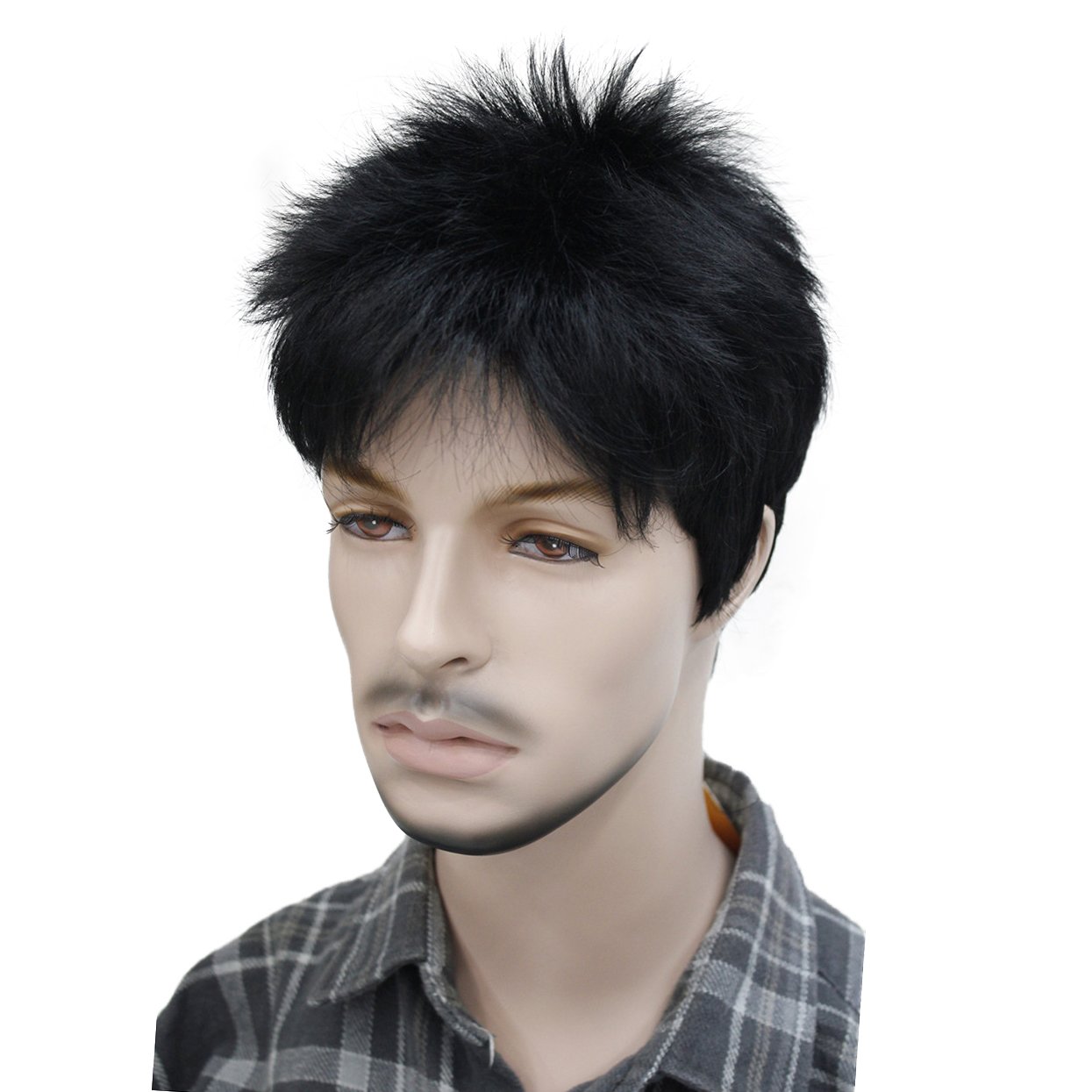 Lydell Men's Wig Natural Black Short Straight Hair Synthetic Full Wigs, #1, 8" - Image 2