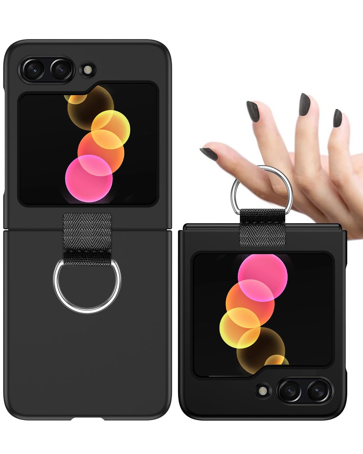 AICase for Samsung Galaxy Z Flip 7 FE Case/Z Flip 6 Case with Ring, Protective Slim Thin Women Girl Cute Phone Case, Black