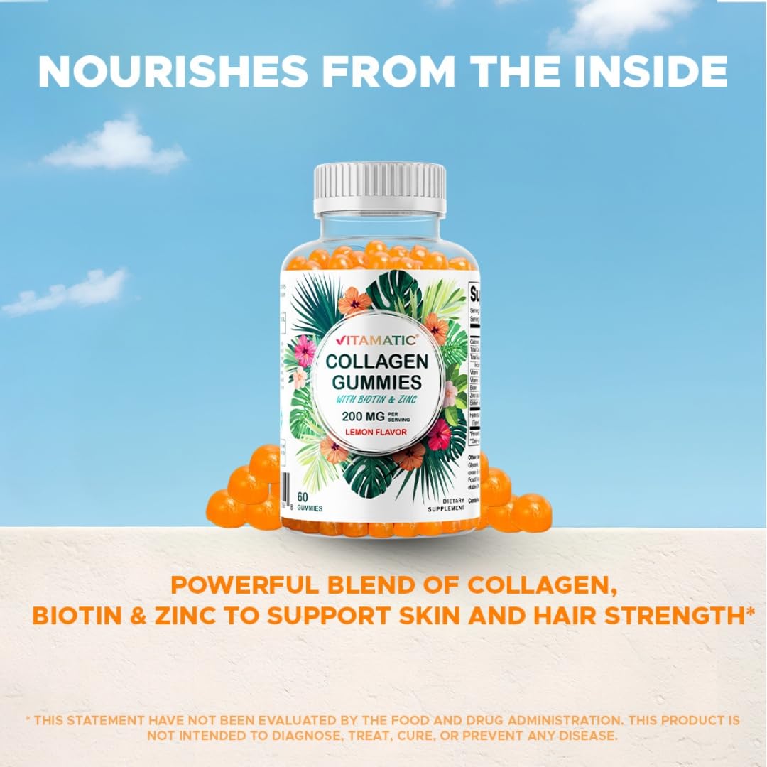 Vitamatic Hydrolyzed Collagen 200 mg with Biotin & Zinc, 60 Gummies -2 Pack — Amazon image 4