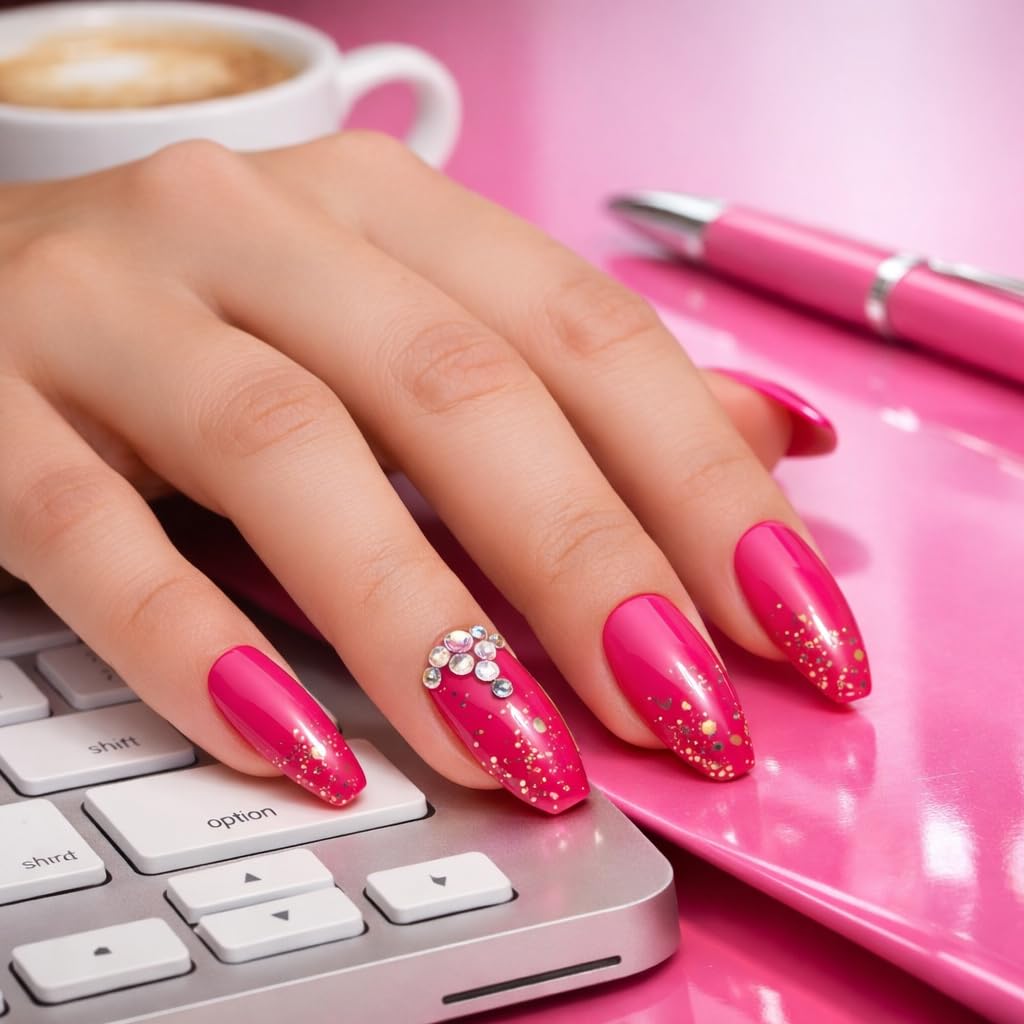 NailKnack® Premium Fake Press-On Nails-Dark Raspberry Glitter Ombre Set of 20 Reusable, Full Coverage, Easy To Use, UV Gel Nail Polish Coated, Affordable & Time-Saving-Artificial Stick-On Nail Set-Quick Fix for Every Occasions-Both Hand Nail Extension-image-45