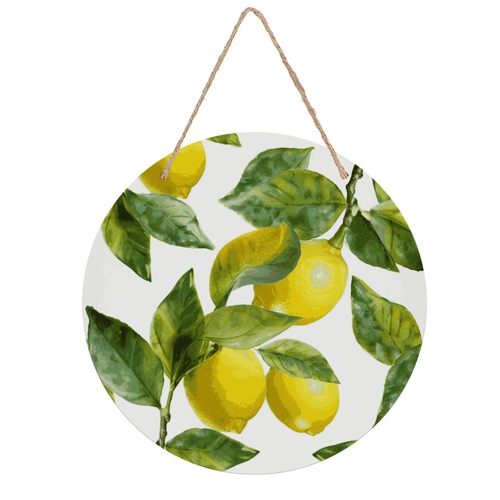 MUSM Lemon Branch Leaves Wall Art Decor Round Wooden Wall Decor Hanging Decorative Wood Plaque with Ropes Vintage Hanging Sign Hanging Plaque for Indoor Outdoor Wall Artwork