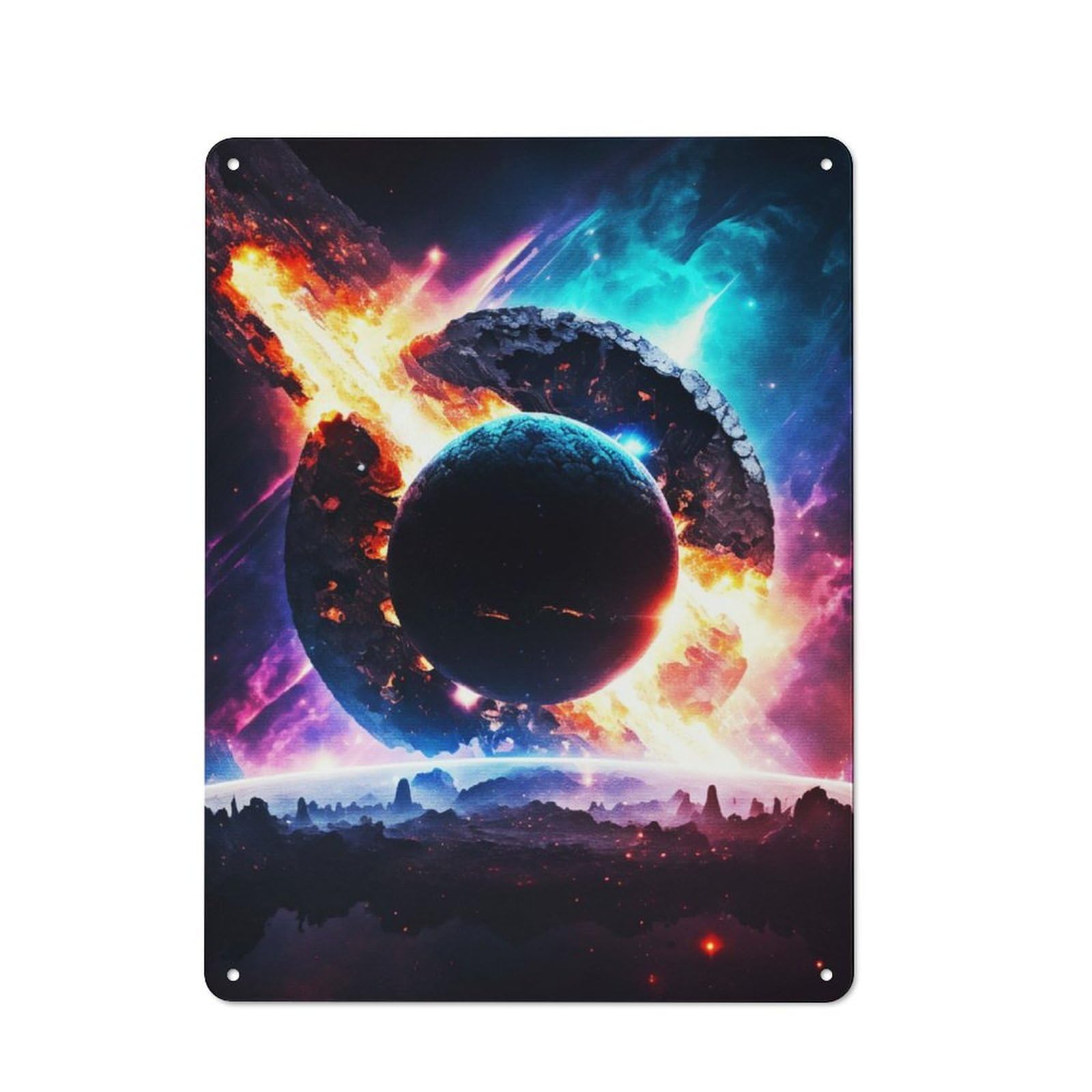 Junmoney Realistic Planet In Space 40X30cm Retro Tin Wall Plaque With For Pub Or Café, A Winter Wall Decor Update For Café Interior Fans
