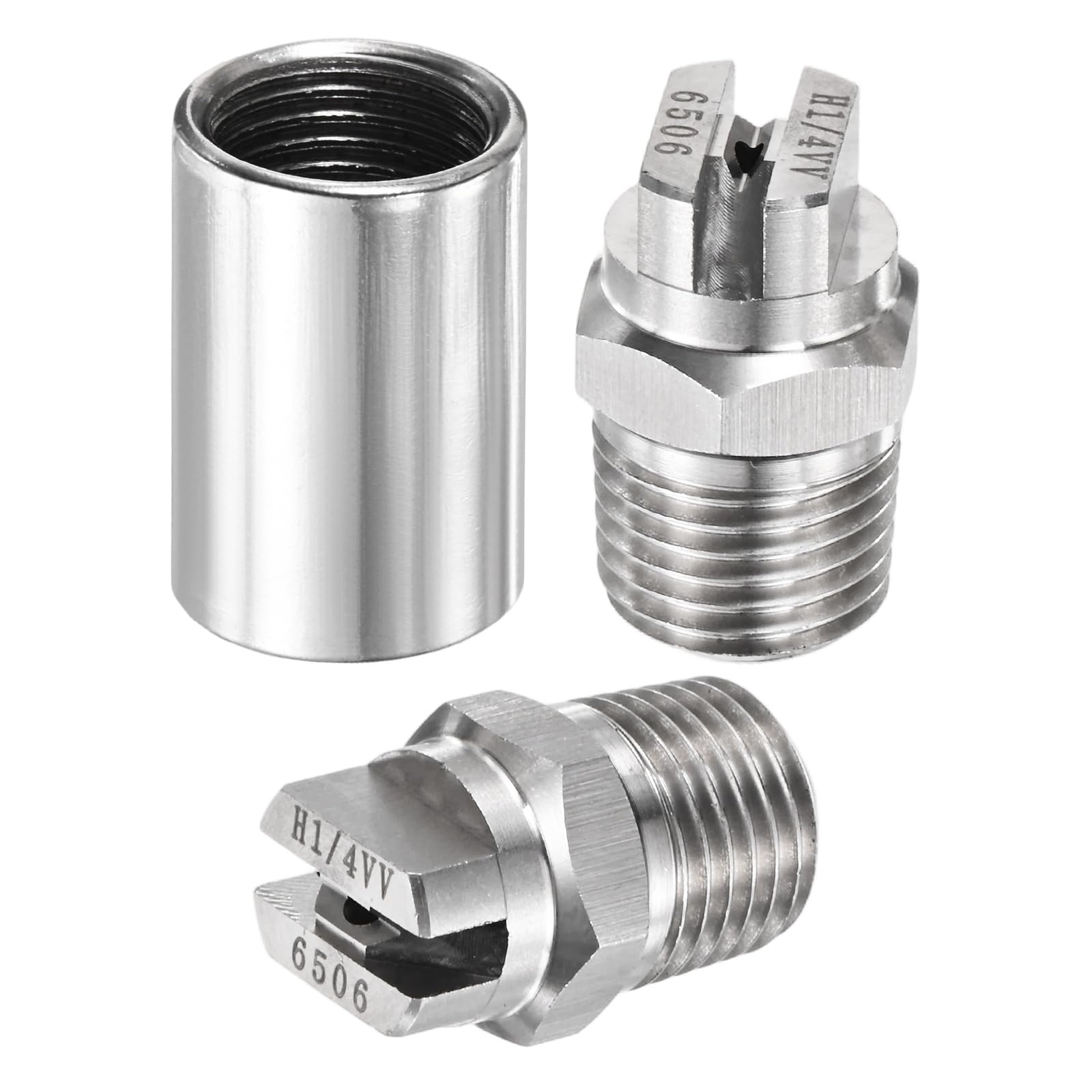 TIXIPEM 1/4" BSP Male 65 Degree Flat Fan Spray Tip [1SET] - High Pressure Washer Spray Nozzle with 1/4" BSP Female Pipe Fitting Used for Water Guns - [Stainless Steel-1.6MM]