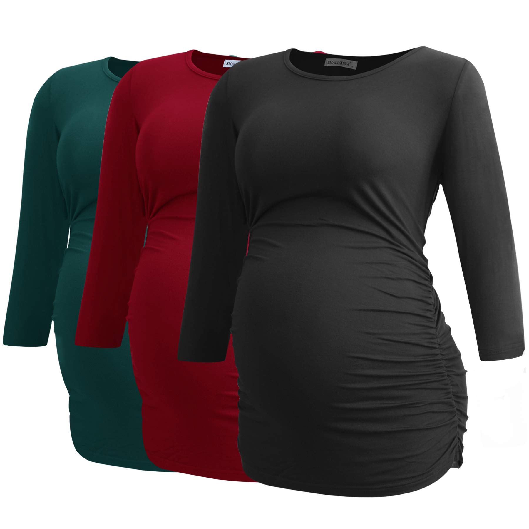 Smallshow Maternity Clothing Tops Side Ruched Pregnancy Clothes for Women 3-Pack — view 57