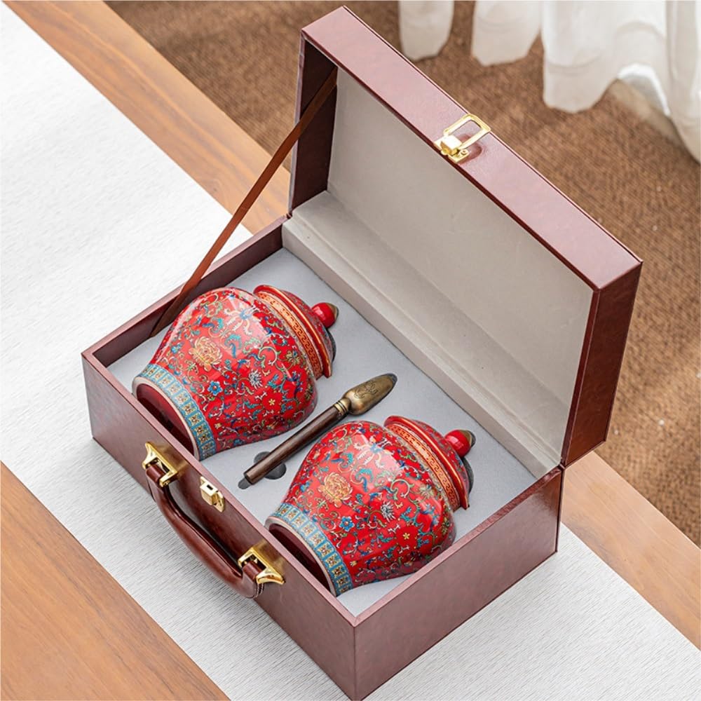 LYGSWDB Teedose, Tee-Vorratsbehälter, Glas, versiegeltes Keramikglas, Vorratsdose für Küche, Lebensmittel, mit Teelöffel, Tee-Set, Doppelglas, Geschenkbox-Set, Teedose