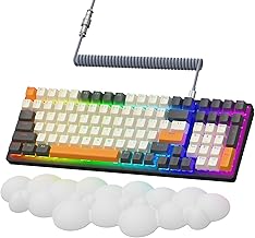 Wireless Mechanical Keyboard,2.4G/USB-C/Bluetooth Gaming Keyboard Hot Swappable,Efficient Numeric Pad,Keyboard Wrist Rest,Clicky Blue Switches,96% 100 Keys 4000mAh RGB Wired Keyboard for PC Mac iPad