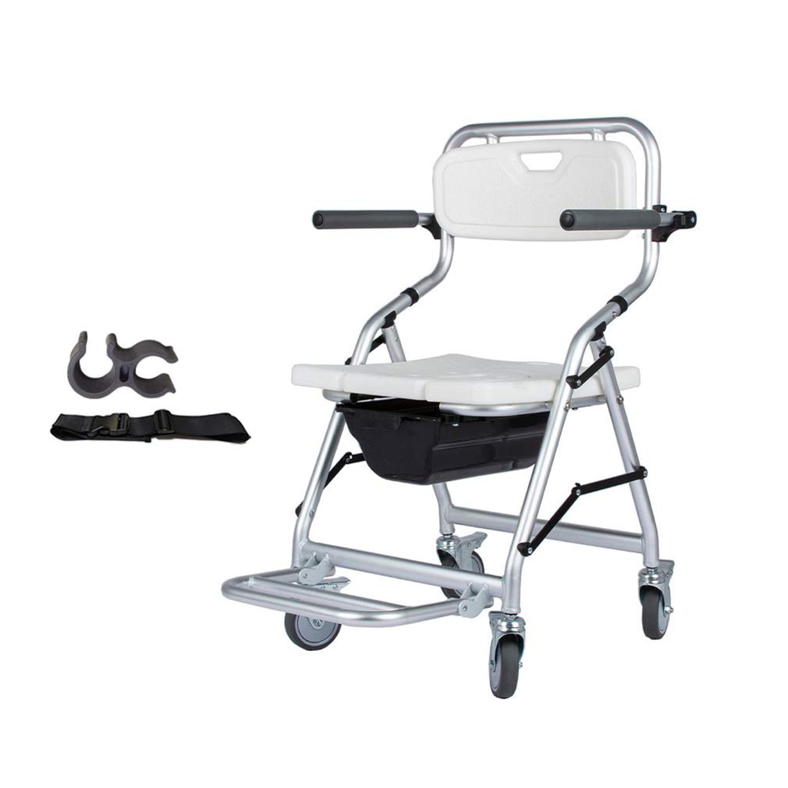 Silla para Ducha para Personas Mayores, Asiento Ducha con Ruedas Plegable, Taburete de Ducha Plegable con Frenos y Respaldo Desmontable, Carga 150kg