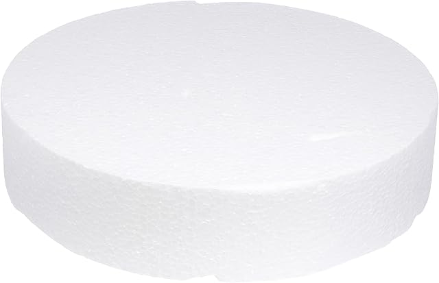 Rayher 3000700 Round Polystyrene Cake Dummy with Straight Edges, Straight Edged Disk for Arts and Crafts, Diameter 30 cm, Height 7 cm