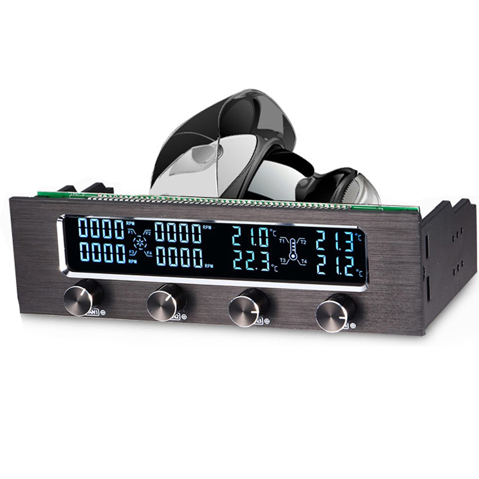 4 Fans Computer Fan Controller, 6041 4 Channel CPU Temperature Sensor PC Cooling Fan Controller Front Panel Date Time Temperature LCD Display for CPU Fan