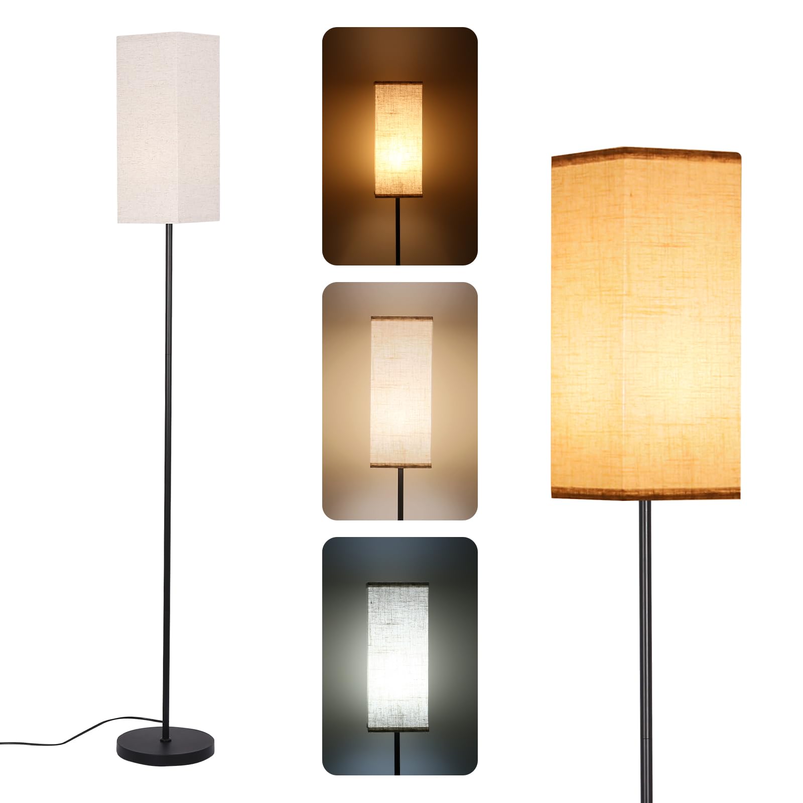 LEAZZLE Lámparas de pie para salón, control de pie, lámpara de pantalla de lino, lámparas de suelo con bombilla regulable para salón, lámparas de suelo modernas de lectura, mesilla de noche