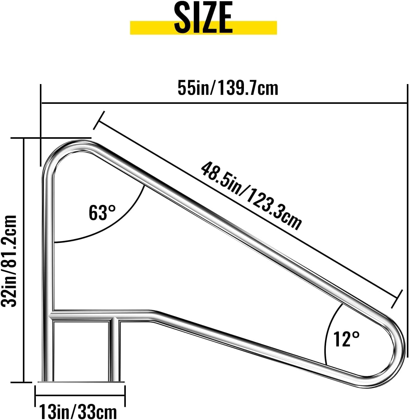Pool Rail Swimming Pool Handrail - Black Grip Cover - 250LBS Load Capacity - 304 Stainless Steel - Silver Rustproof Pool Railing Humanized with Black Grip Cover - Drill Bit & Screws (31x31 Inch)