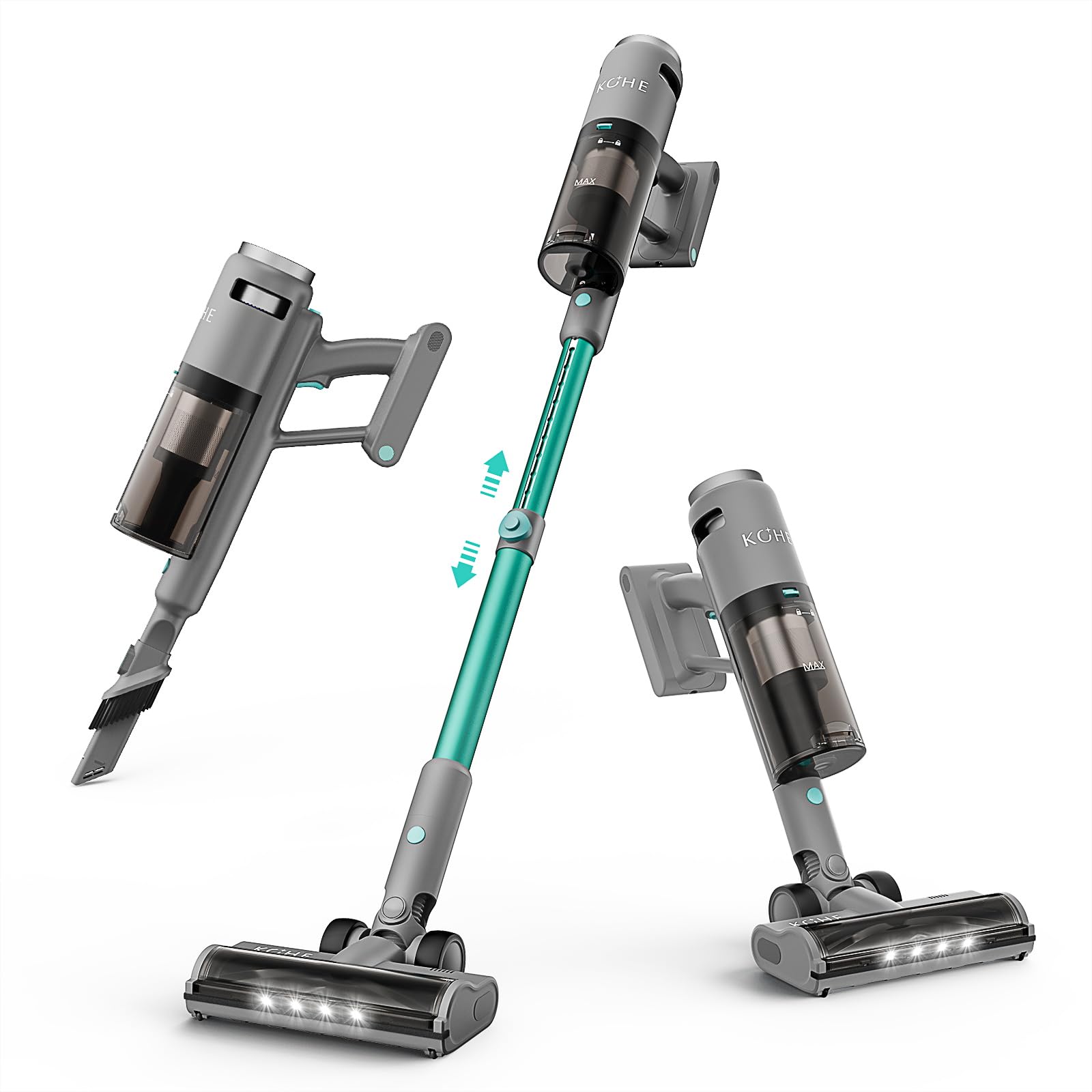 KOHE S10 Aspirapolvere Senza Fili 38KPa/450W Scopa Elettrica Senza Filo Potente Standby 45Mins, Aspirapolvere e Aspira Briciole Anti-Avvolgimento per Pavimenti/Tappeti/Interni Automobilistici