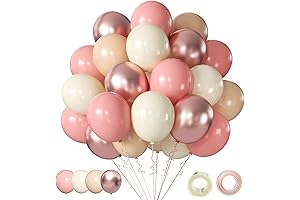 Retro Blush Pink Party Balloons Set: Chrome Rose Gold & Beige Blush Latex Balloons