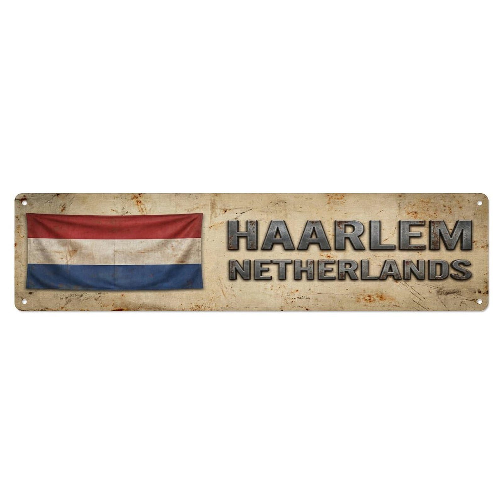 Vintage Haarlem Netherlands Flag Decor Rustic Travel Metal Tin Sign