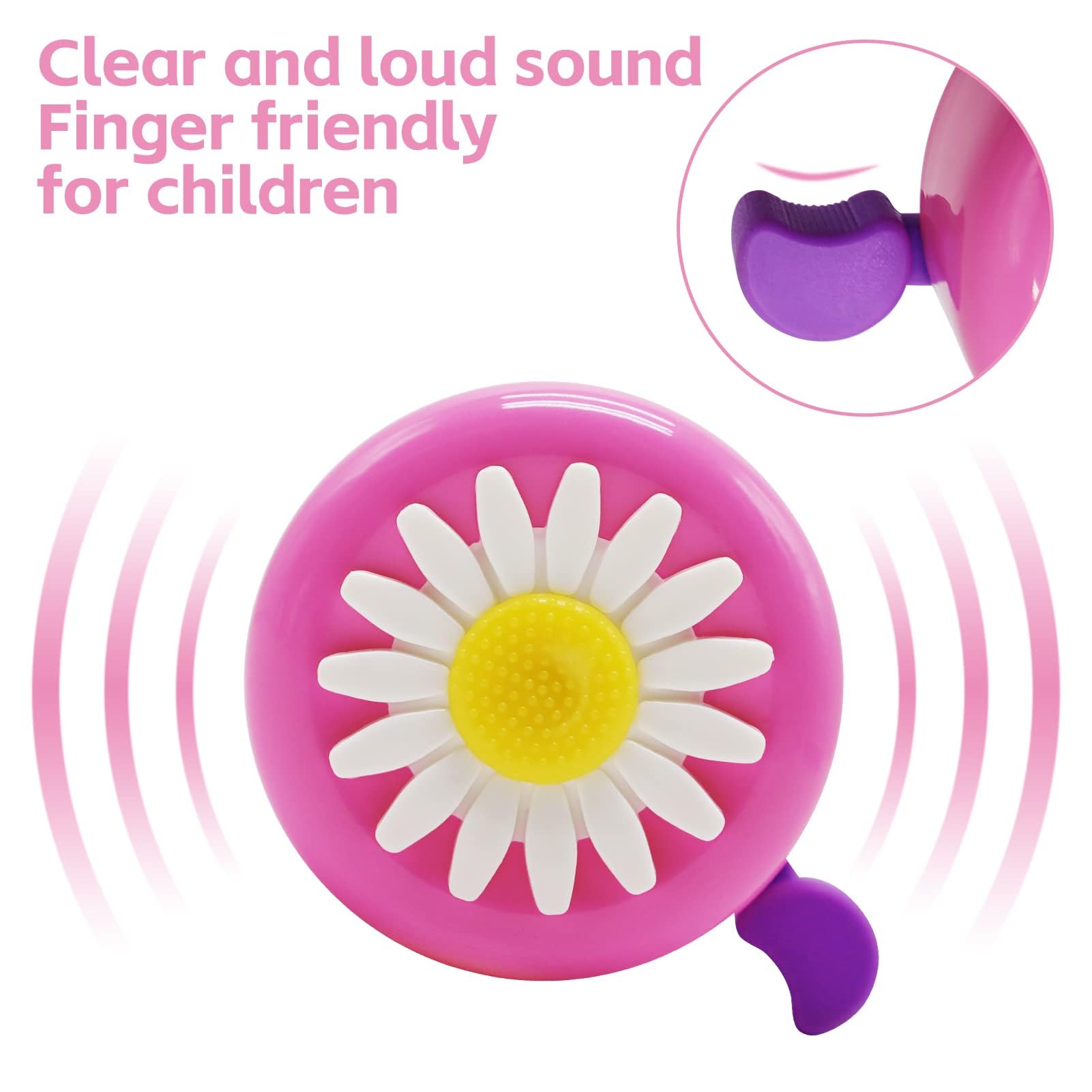 REBECASKYENS 2 Pack Girls Bike Tassels With 1 Pcs Bell Set, Loud Crisp Clear Sound,Flower Bicycle Bell,Rainbow Streamers for Children's Bike,Ribbons Kid's Scooter Tassels - Image 3