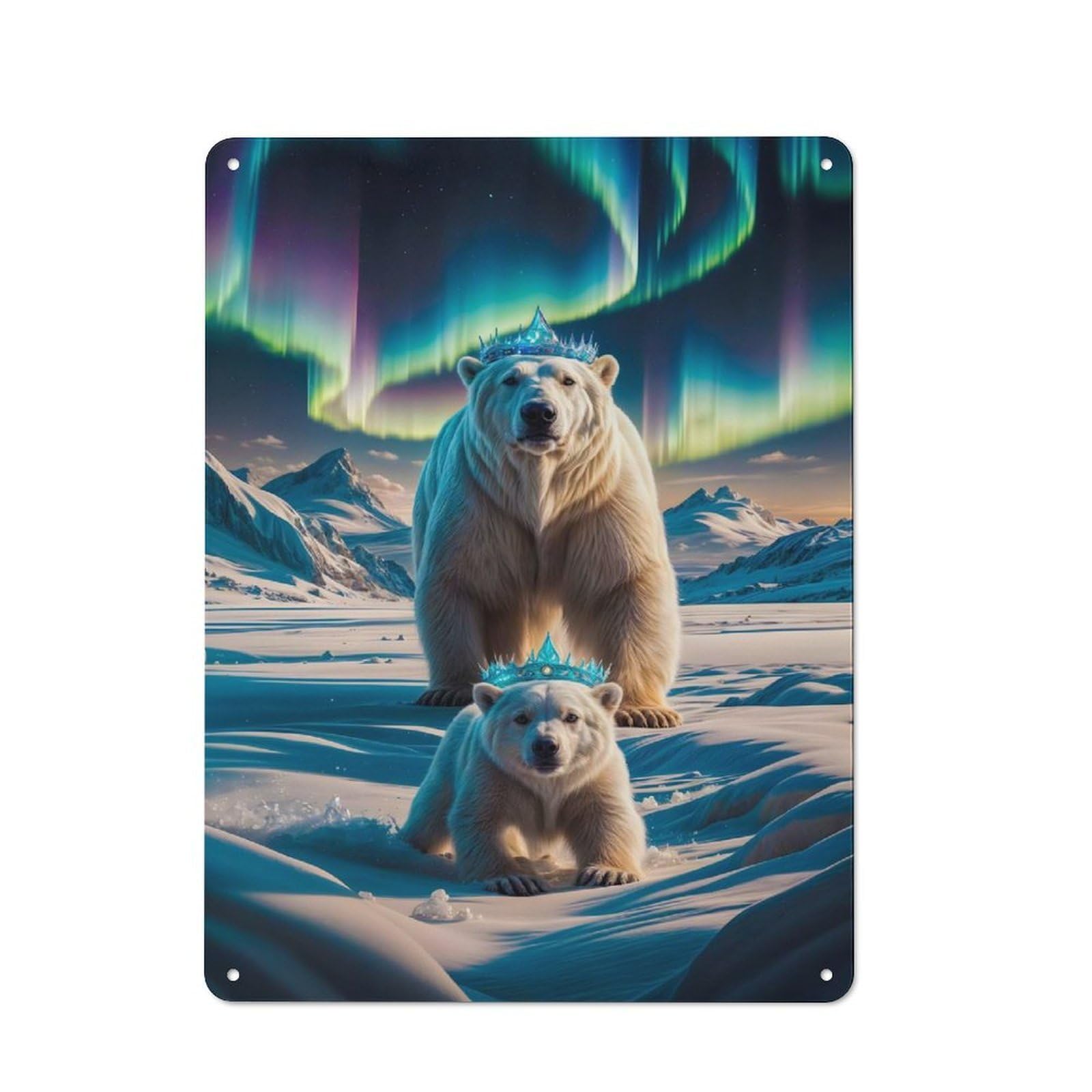 Junmoney Aurora Crowned Polar Bears Tin Sign 40X30cm For Workshop Wall, Retro Wall Decor, Suited To Metal Sign Collectors
