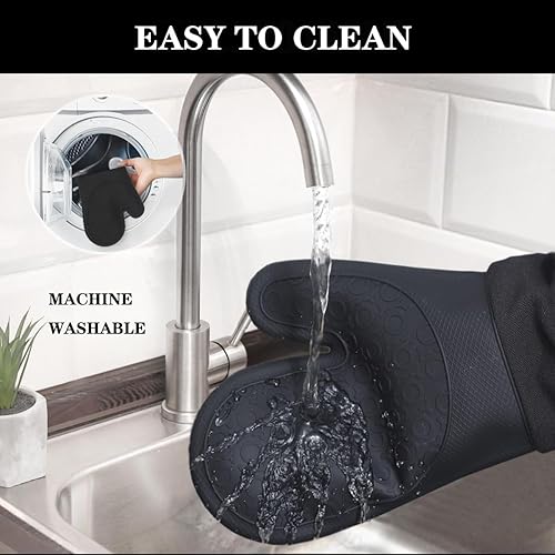 Miniatura 6 de Manoplas de horno de silicona extralargas y soportes para ollas, guantes de horno de 15 pulgadas, resistentes al calor, 500 F, guantes para horno