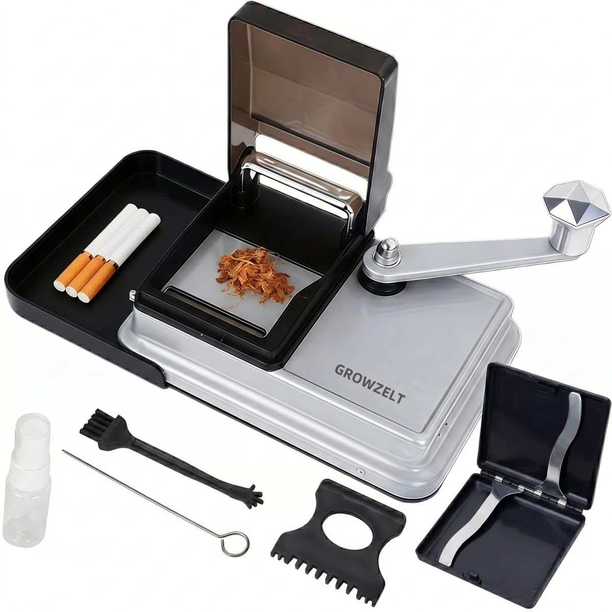 Zigarettenstopfmaschine Manuell 8mm mit Aufbewahrungsbox und 4 Zubehör,Doppelspur Stopfmaschine für Zigaretten (ohne Verstopfungen), ideale Zigarettenstopfmaschine für Zuhause und Unterwegs GROWZELT