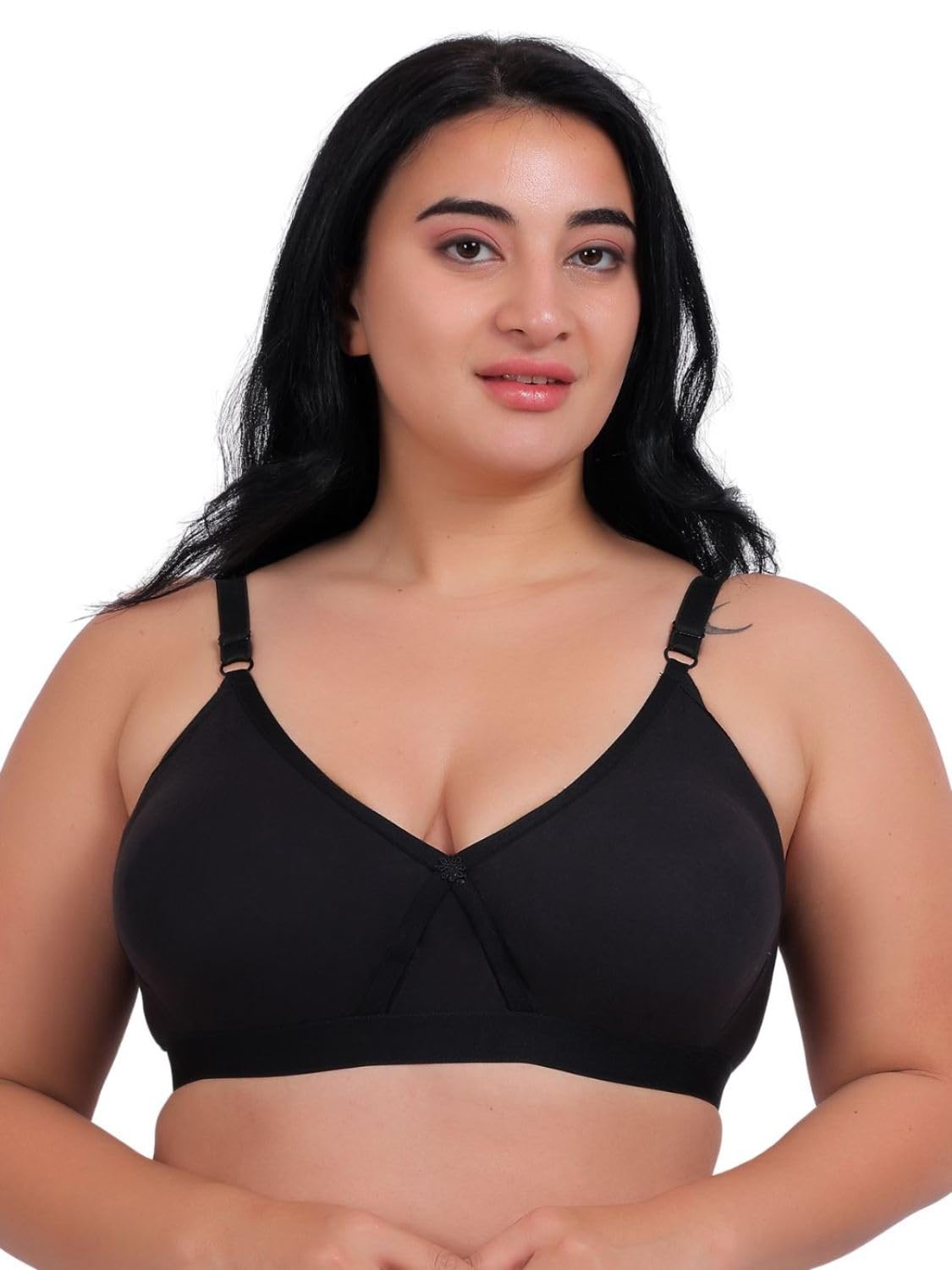 Women's Cotton Seamless Non-Padded Non-Wired Bra, Cross Belt, Heavy Support, Double Layer Cups, Broad Elastic Bra-image-49