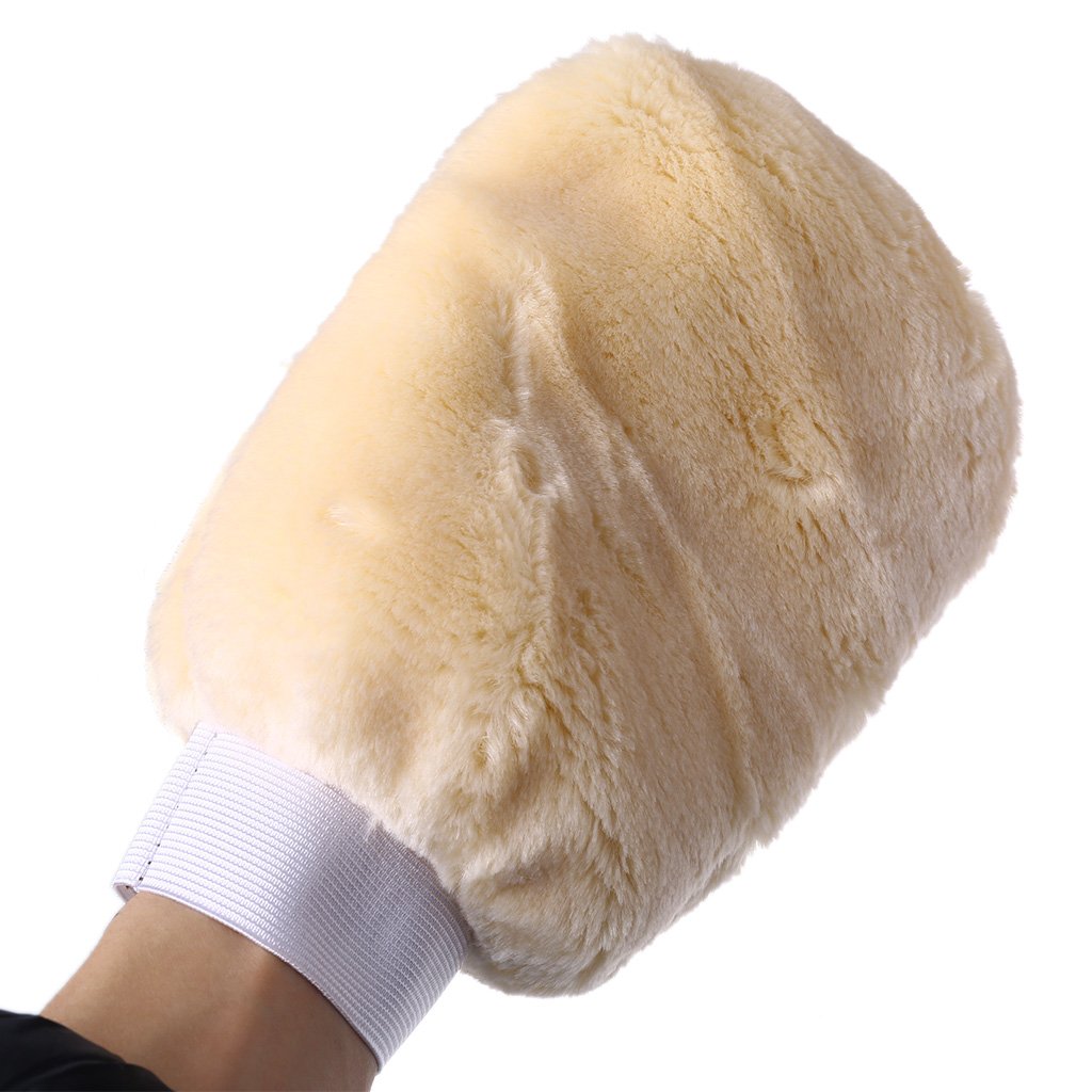 LANCHEN Gant de Lavage en Laine d'agneau synthétique de Haute qualité Gant de Nettoyage de Voiture en Peau de Mouton Douce