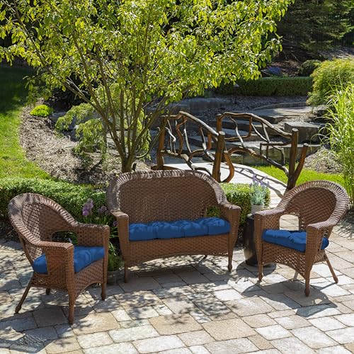 Image of Arden Outdoor Wicker Settee Cushion, 41.5 x 18, Rain-Proof, Fade Resistant Cobalt Blue Texture