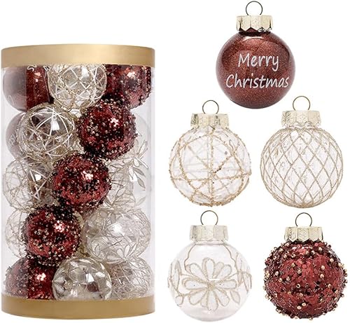 Juego de 25 adornos de Navidad de 2.36 pulgadas, adornos de árbol de Navidad, bolas de Navidad inastillables, bombillas para festividades, bodas,