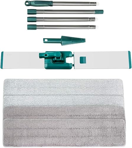 Miniatura 8 de Sistema de limpieza de mopa de microfibra plana comercial de 24 pulgadas, madera dura en seco y polvo con 4 almohadillas lavables limpiador para